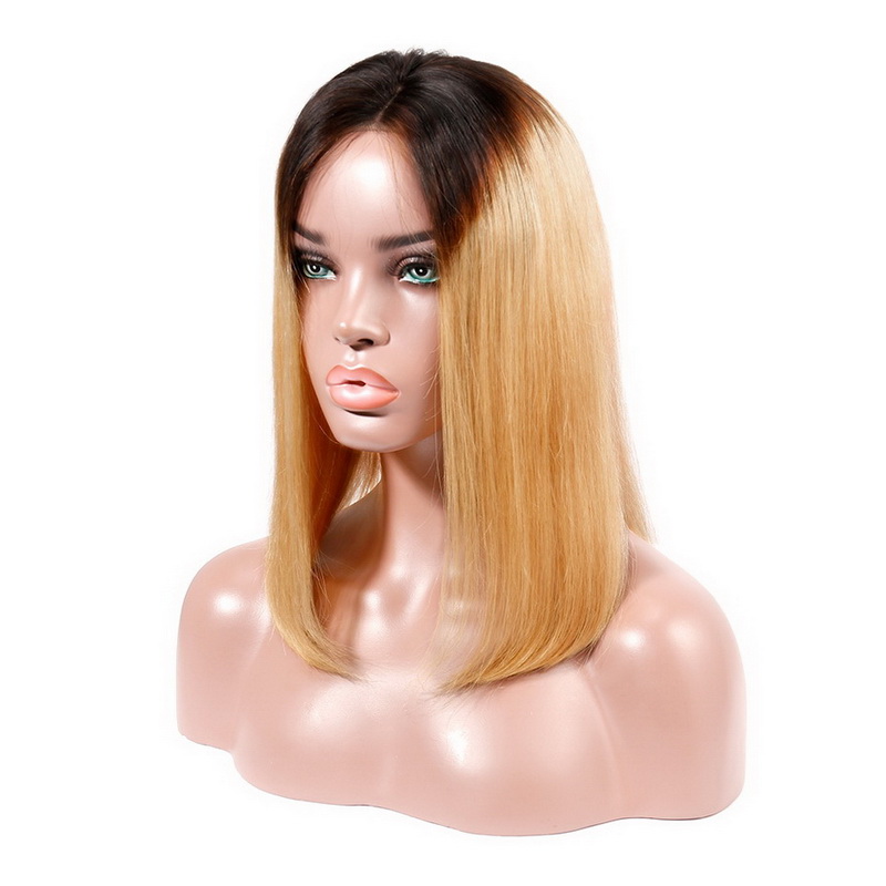 Black Root Ombre 1B/27 Straight BOB Lace Front Wig - 图片 3